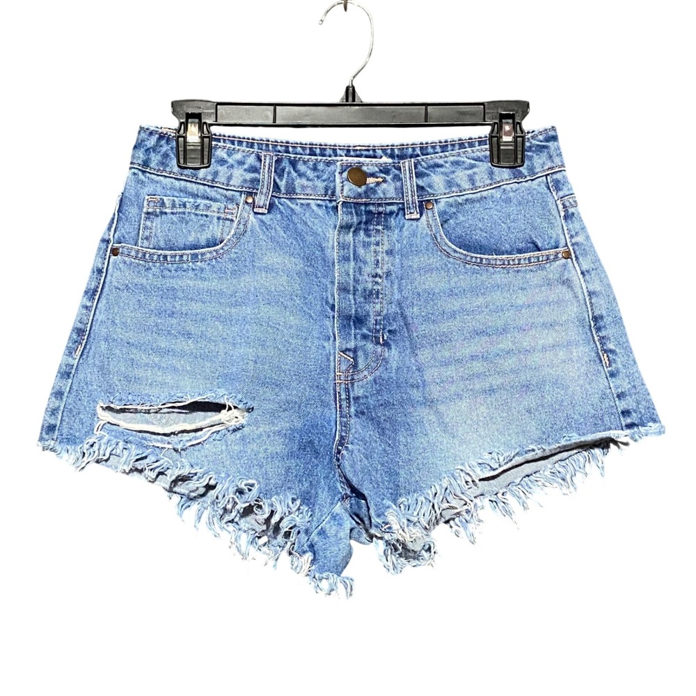 TGLA Women's Size 26 High Rise Distressed Denim Shorts Light Wash Button Fly‎